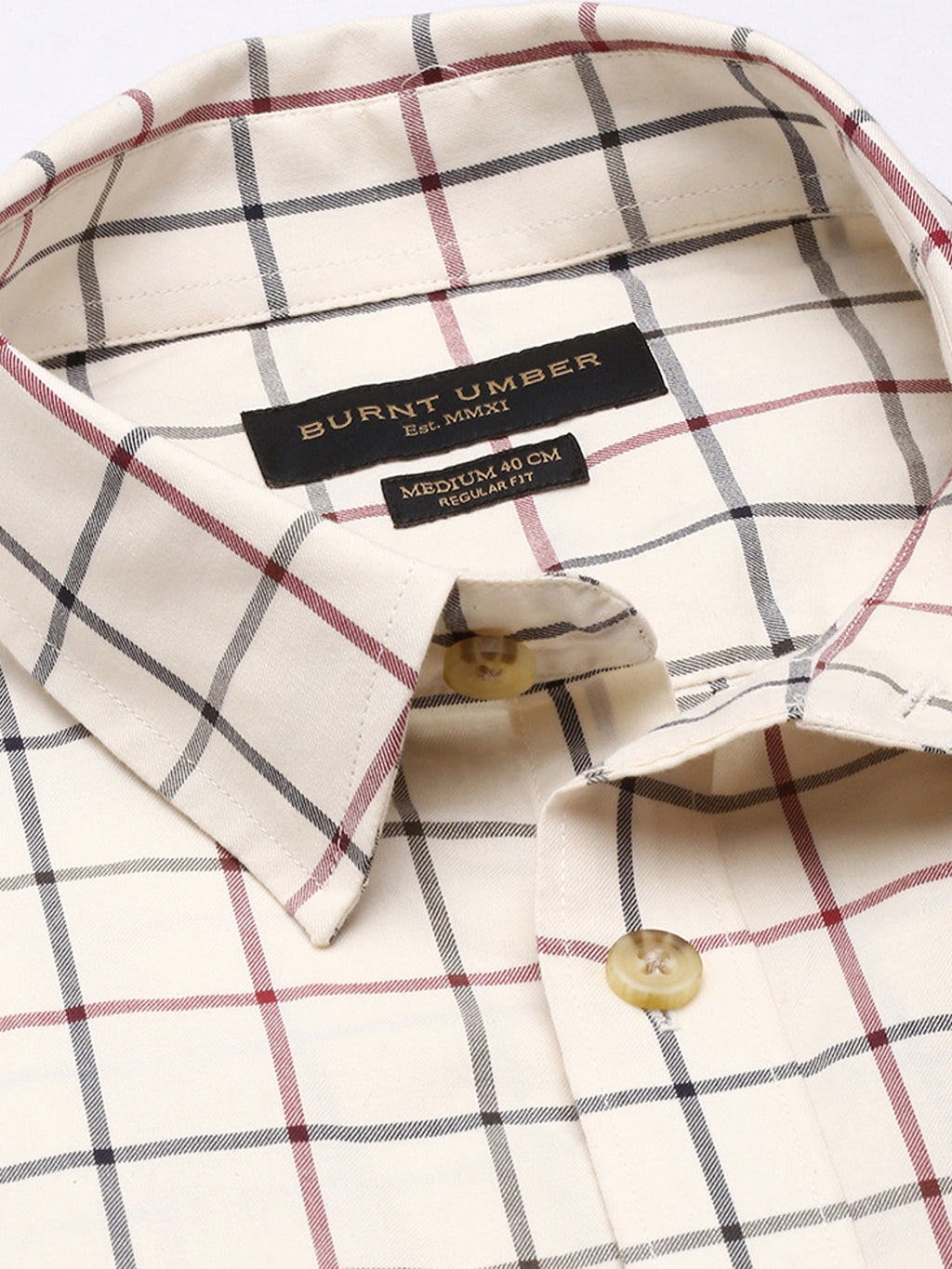 Beige & Red Opaque Checked Casual Shirt