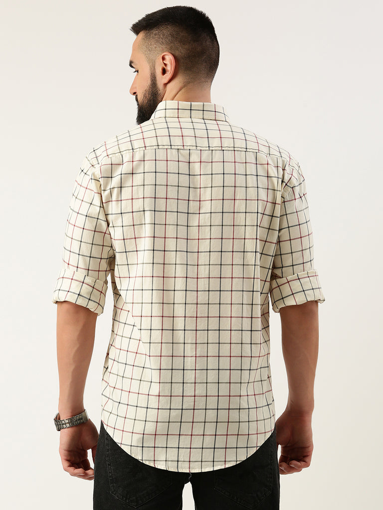 Beige & Red Opaque Checked Casual Shirt