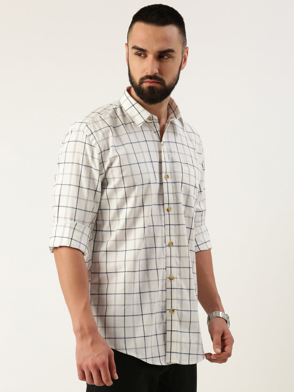 White & Black checked opaque Casual shirt