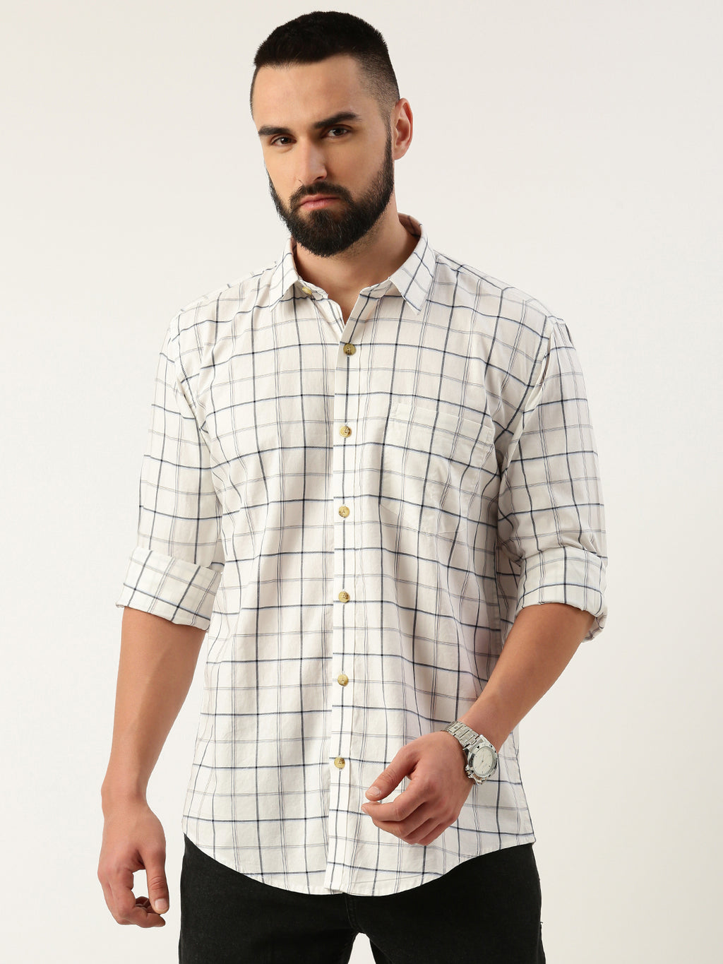 White & Black checked opaque Casual shirt