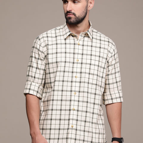 Beige Checked Casual Shirt