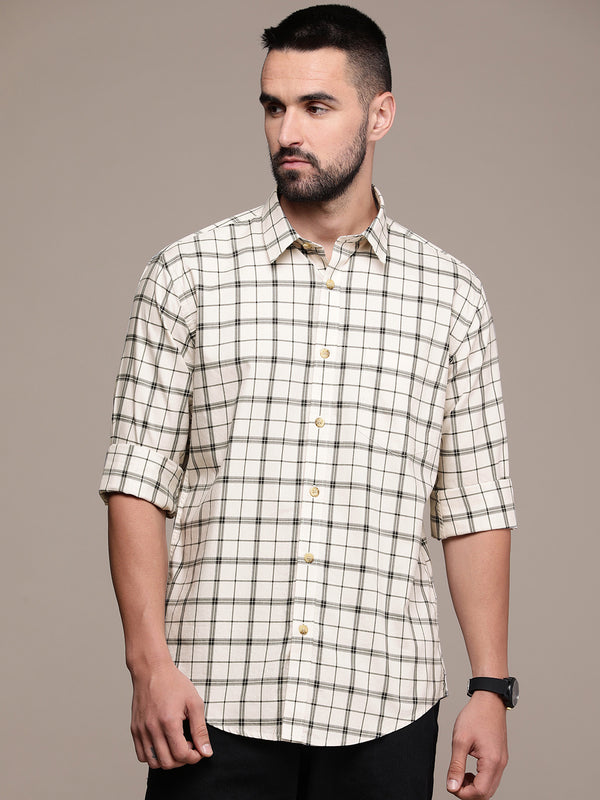 Beige Checked Casual Shirt