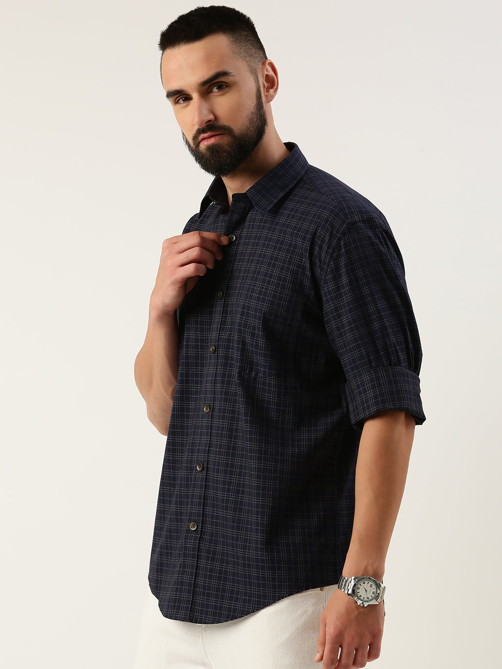 Blue Opaque Checked Casual Shirt