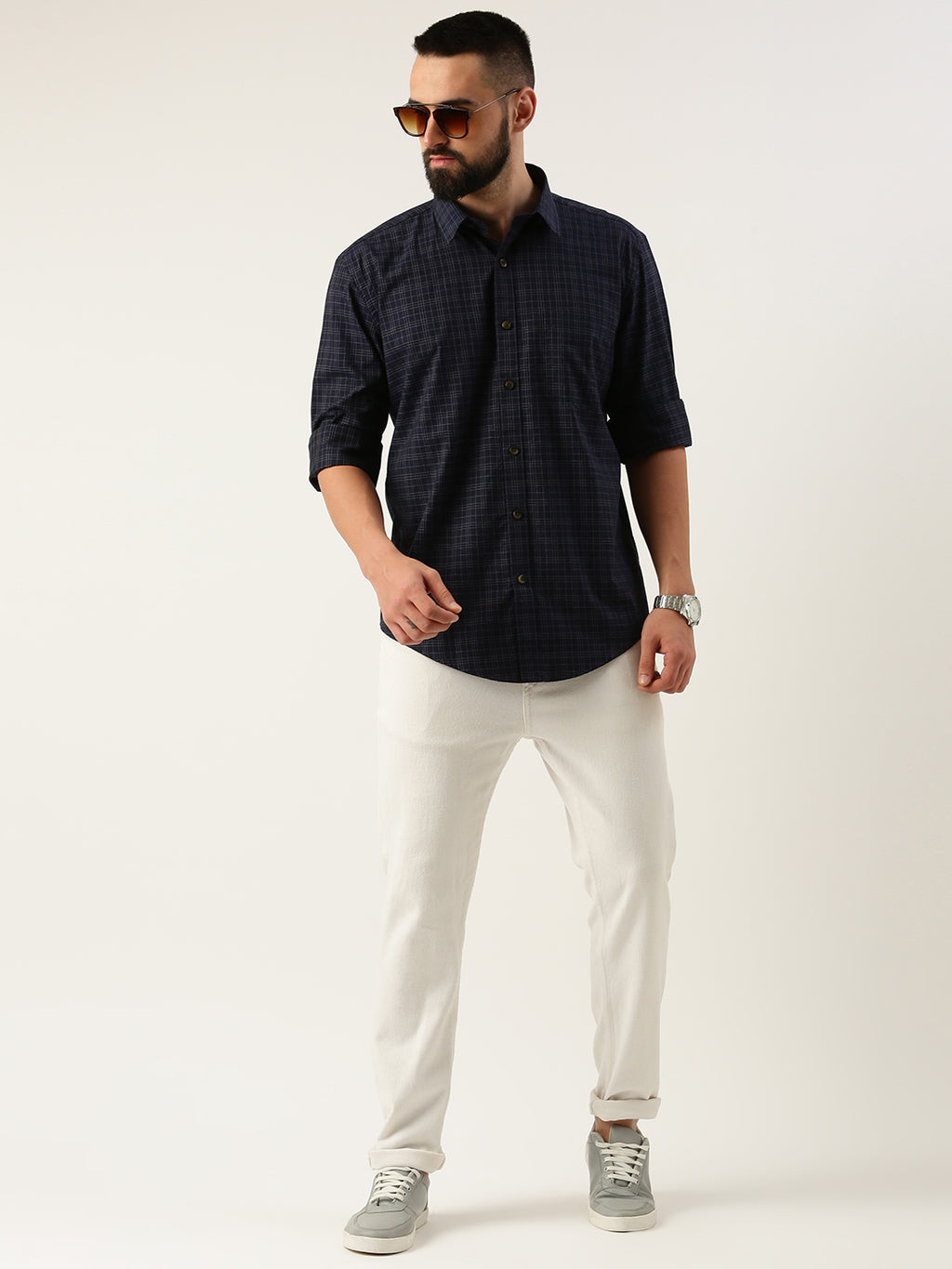 Blue Opaque Checked Casual Shirt