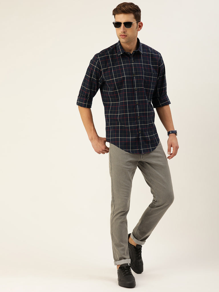 Blue Classic Opaque Checked Casual Shirt