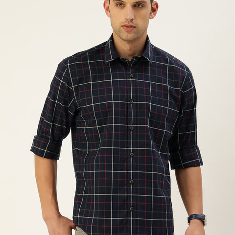 Blue Classic Opaque Checked Casual Shirt 