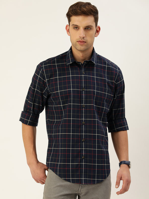Blue Classic Opaque Checked Casual Shirt 