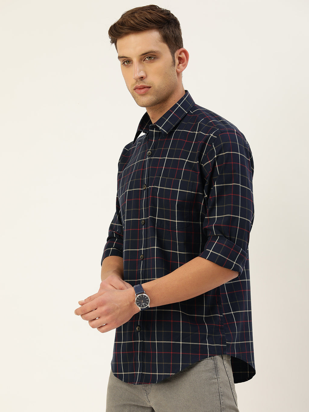 Blue Classic Opaque Checked Casual Shirt